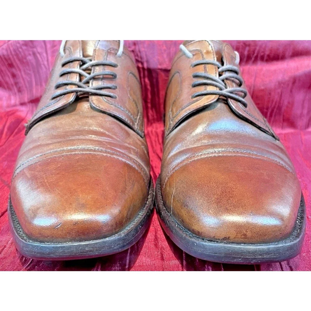 Mens Johnson & Murphy Lancaster Cap Toe Tan Sheepskin Oxfords Shoes sz 9M
